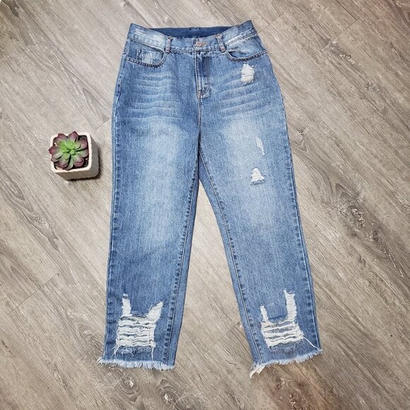 Uppertendom * Relaxed Light Wash Destroyed Jeans M - Picture 1 of 12